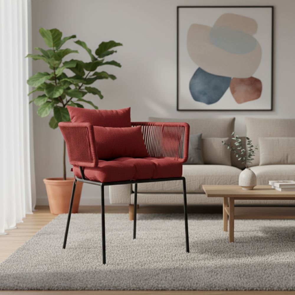 Chaise en corde tressée bohème intérieur-extérieur Rouge | Collection ANAKAO