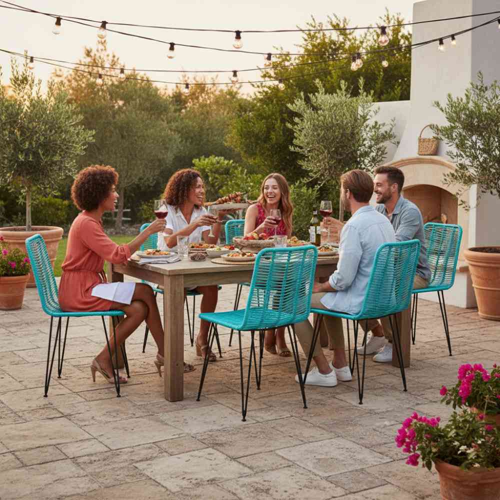 Chaise de salle à manger tressée Turquoise | Collection AMBOSITRA