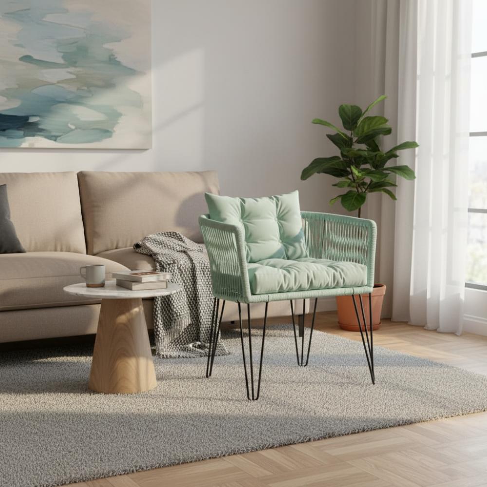 Chaise en corde tressée bohème Vert d'eau | Collection MAJUNGA