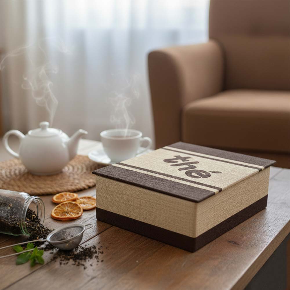 Boite à thé en raphia et bambou artisanal de Madagascar | Noir