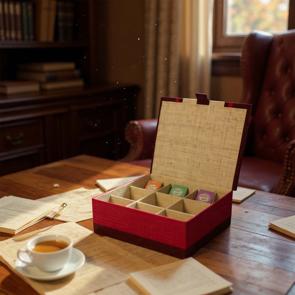 Boite à thé en raphia et bambou artisanal de Madagascar | Rouge