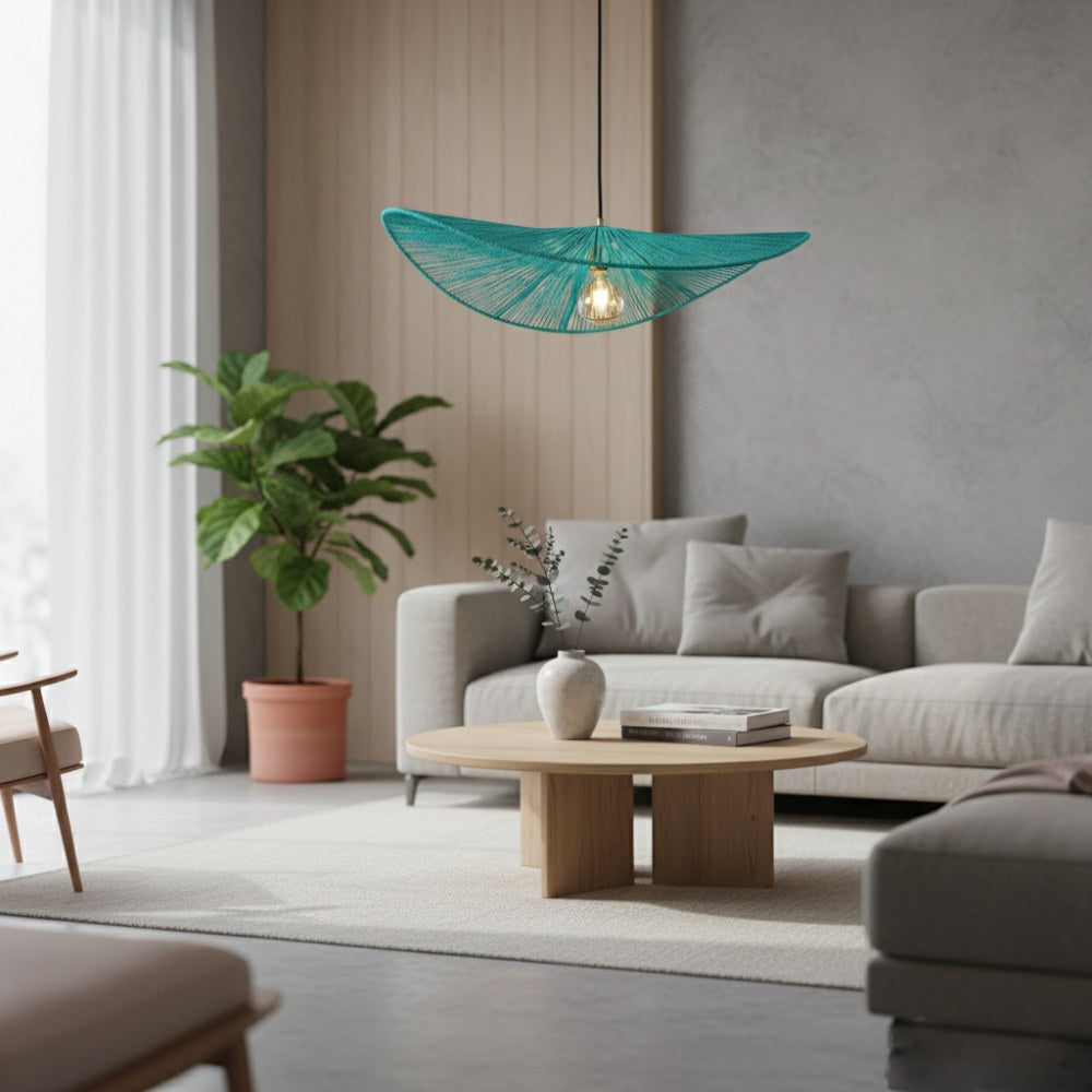 Suspension en corde naturelle bohème chic Turquoise | Collection MANAKARA