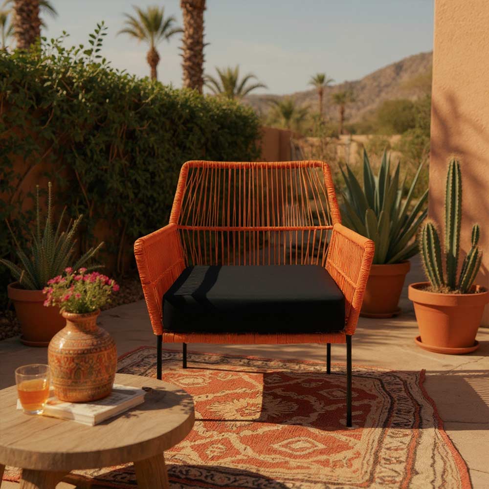 Fauteuil en corde tressée bohème Orange | Collection TANA