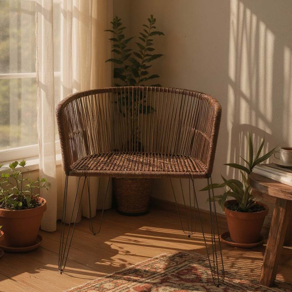 Chaise en corde tressée bohème Chocolat | Collection MAJUNGA