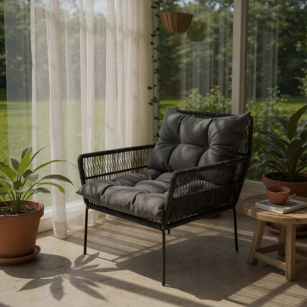 Fauteuil en corde tressée bohème Noir | Collection TANA