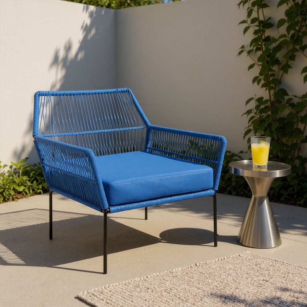 Fauteuil en corde tressée bohème Bleu Roi | Collection TANA