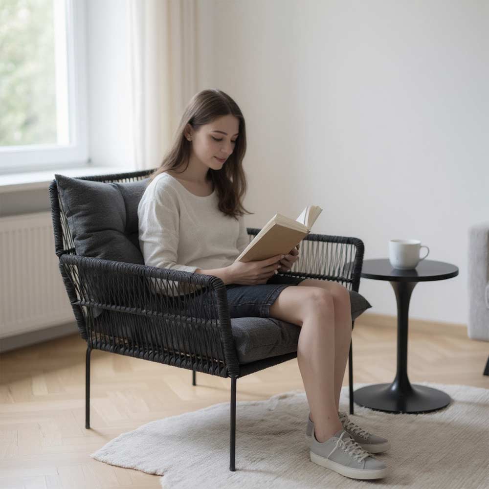 Fauteuil en corde tressée bohème Noir | Collection TANA