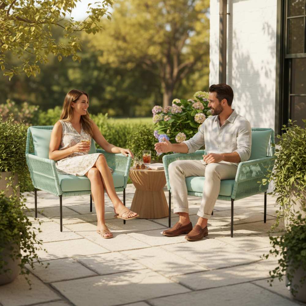 Fauteuil en corde tressée bohème Vert d'eau | Collection TANA