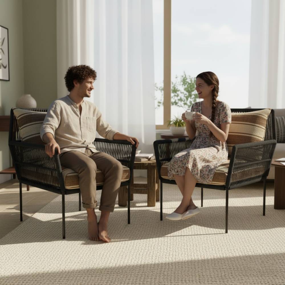 Fauteuil en corde tressée bohème Anthracite | Collection TANA