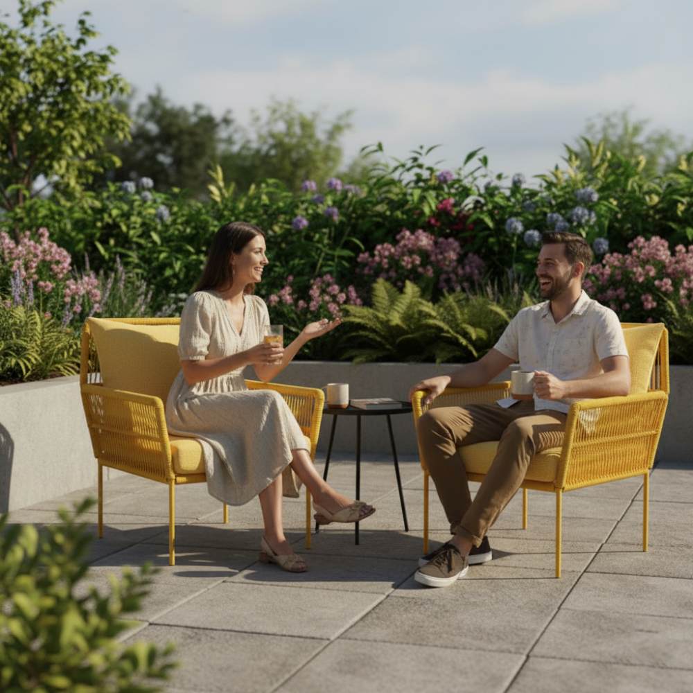 Fauteuil en corde tressée bohème Jaune | Collection TANA