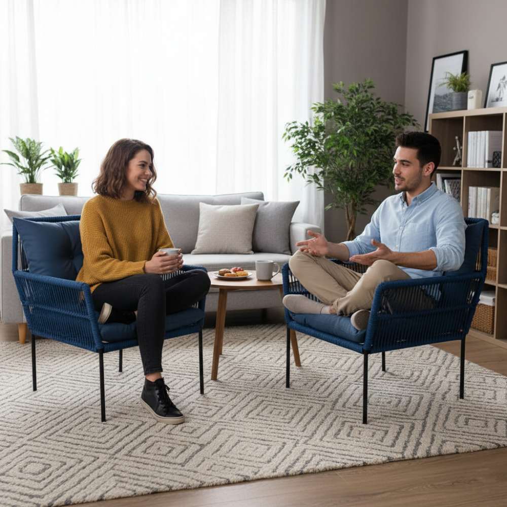 Fauteuil en corde tressée bohème Bleu Lagon | Collection TANA