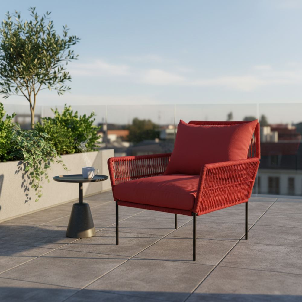 Fauteuil en corde tressée bohème Rouge | Collection TANA