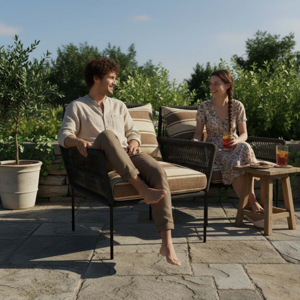 Fauteuil en corde tressée bohème Anthracite | Collection TANA