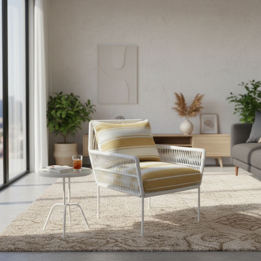 Fauteuil en corde tressée bohème Blanc | Collection TANA