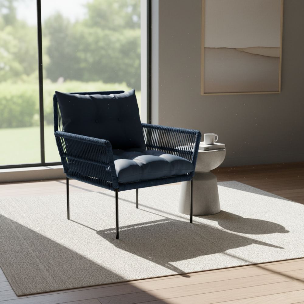 Fauteuil en corde tressée bohème Bleu Lagon | Collection TANA