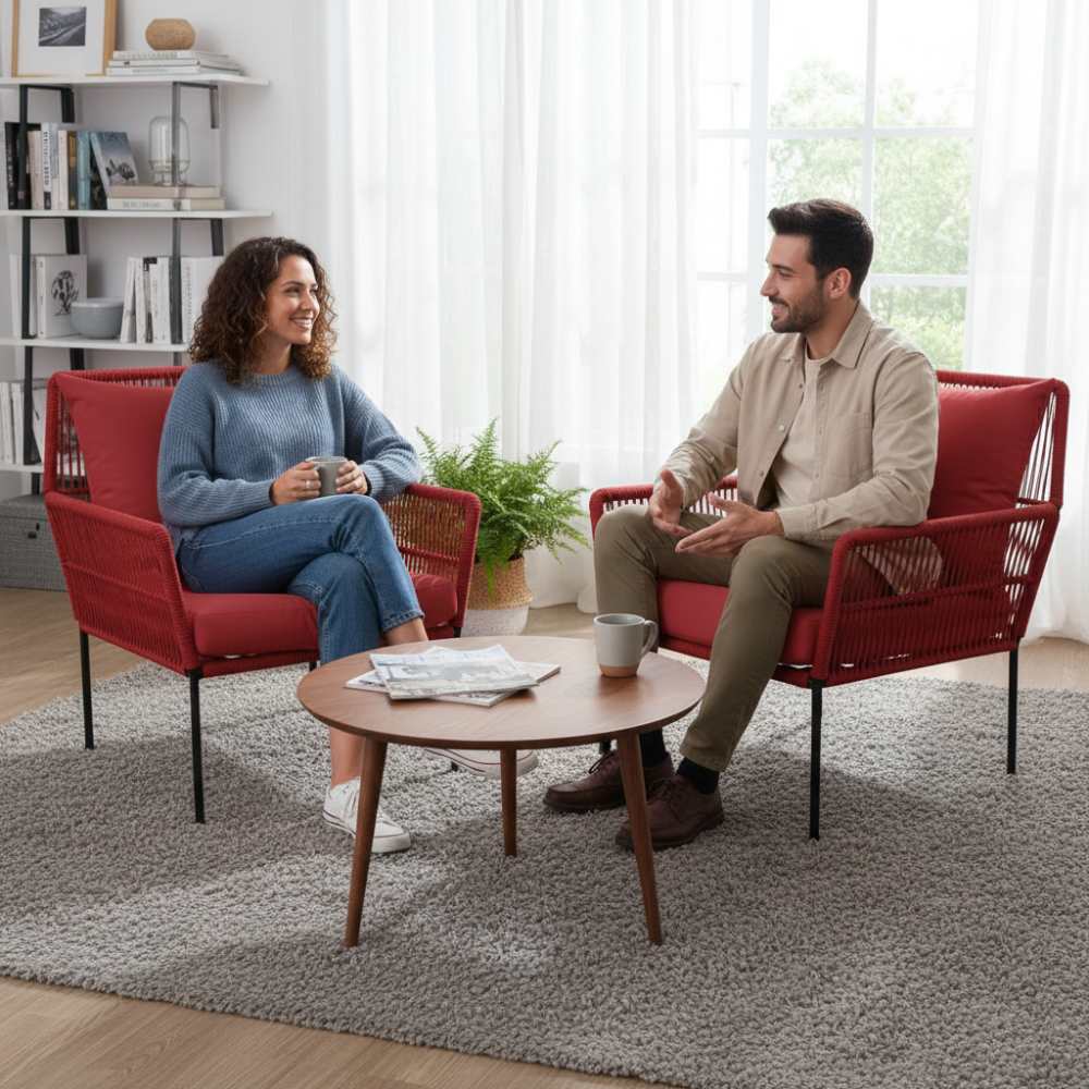 Fauteuil en corde tressée bohème Rouge | Collection TANA