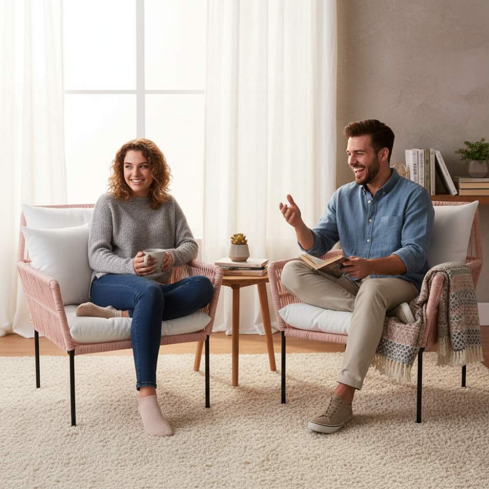 Fauteuil en corde tressée bohème Vieux Rose | Collection TANA