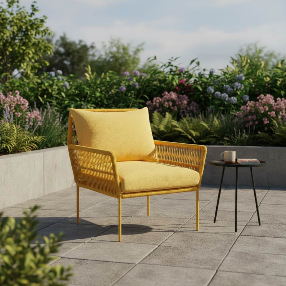 Fauteuil en corde tressée bohème Jaune | Collection TANA