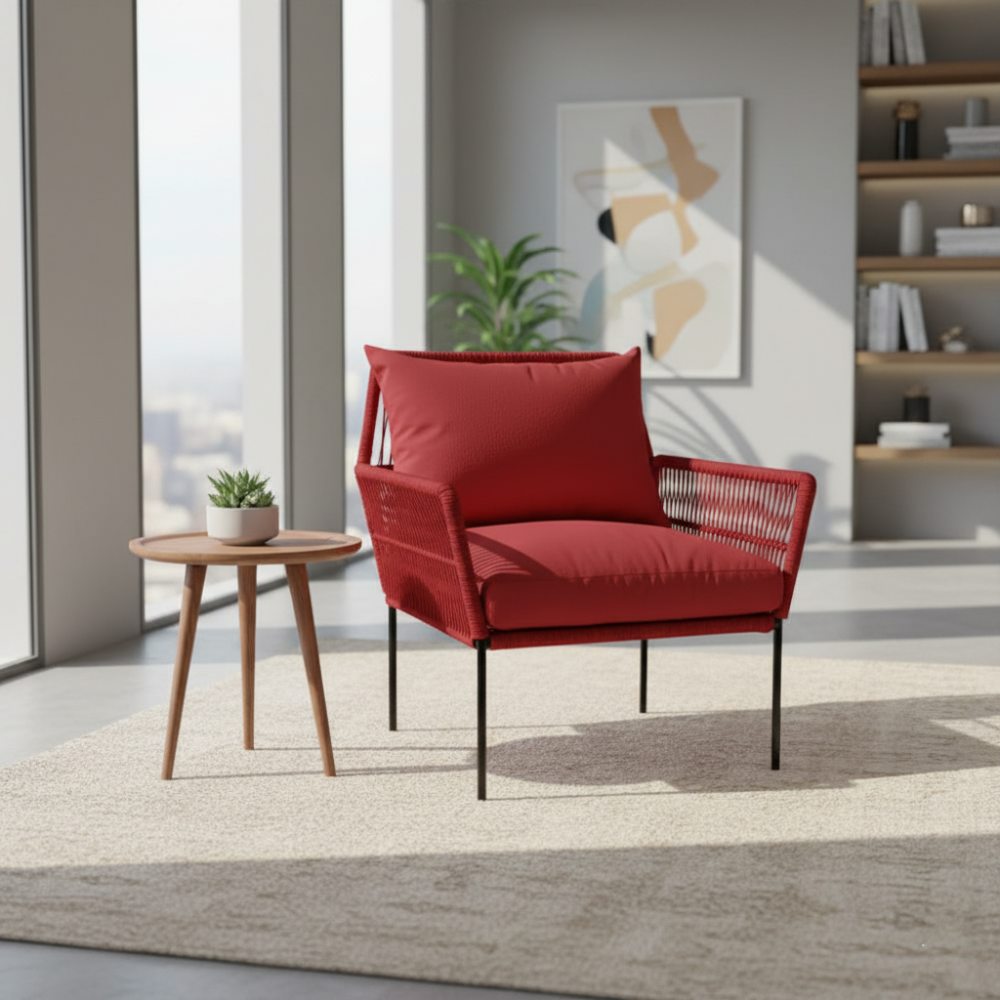 Fauteuil en corde tressée bohème Rouge | Collection TANA