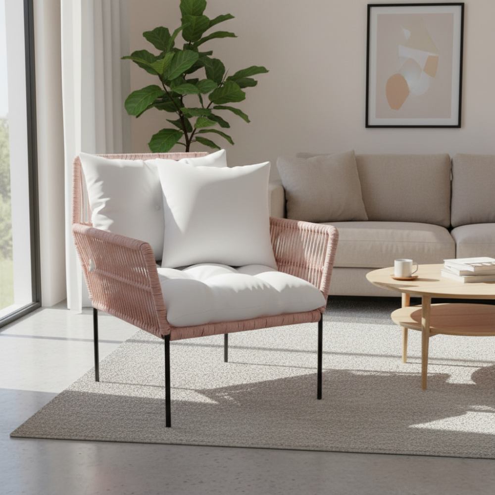 Fauteuil en corde tressée bohème Vieux Rose | Collection TANA