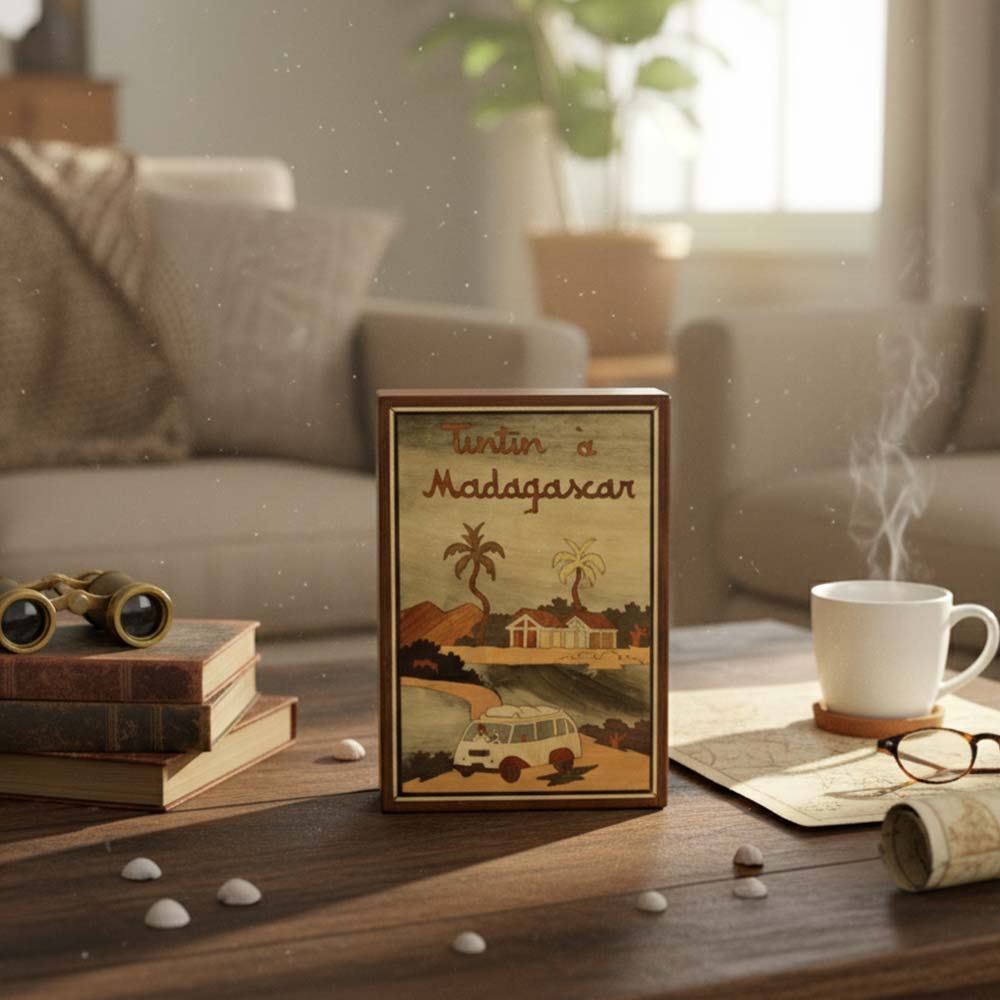 Boite de rangement en bois Tintin à Madagascar | Au bord du lac