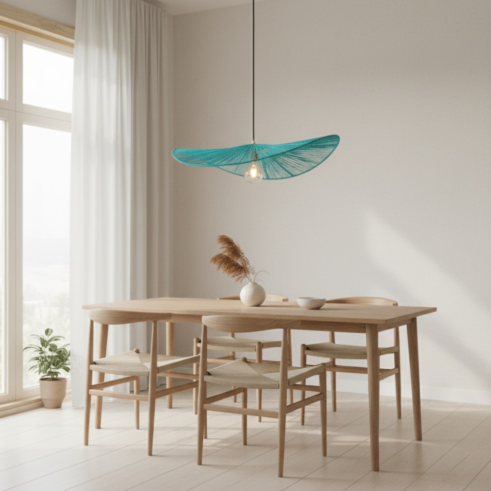 Suspension en corde naturelle bohème chic Turquoise | Collection MANAKARA