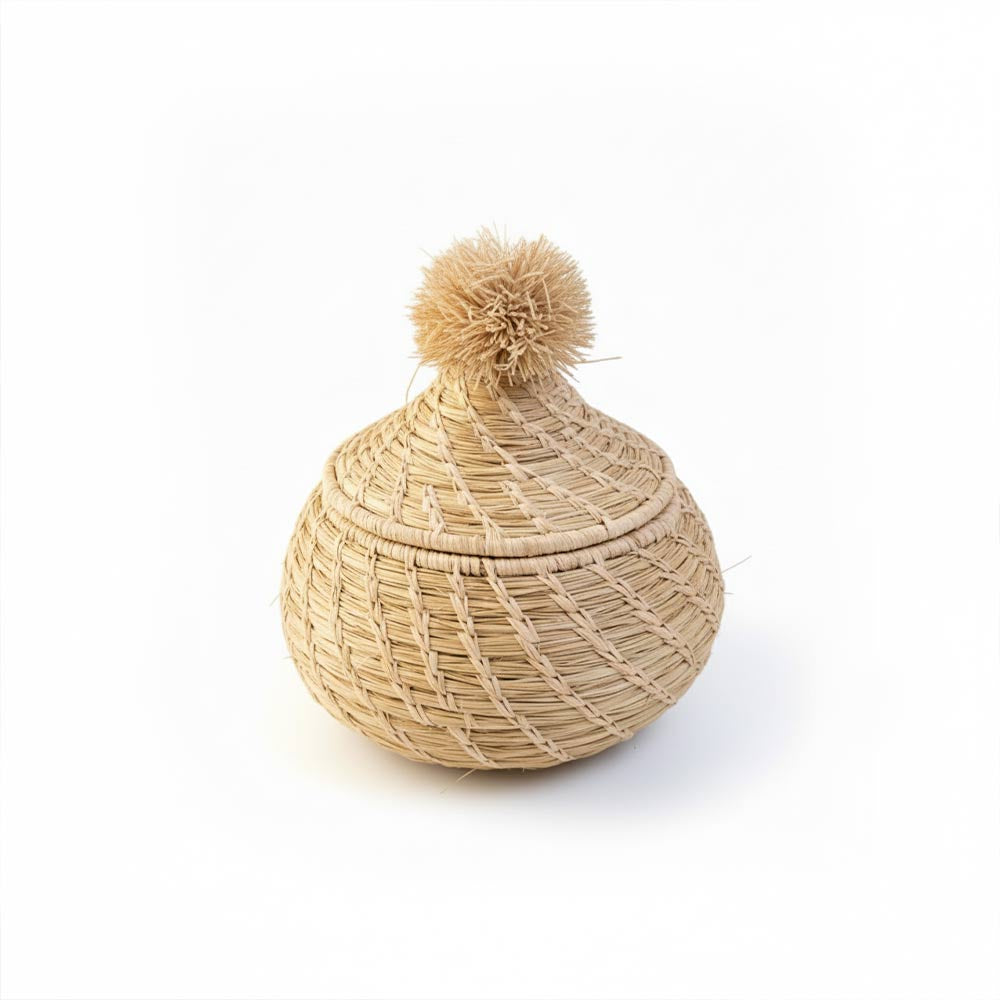 Petite boîte pompon en raphia naturel | Sable