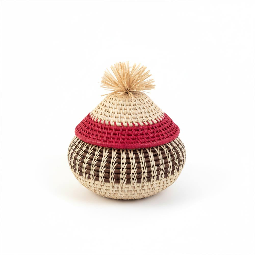 Petite boîte pompon en raphia naturel | Tricolore
