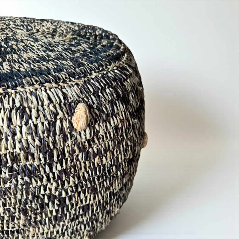 Pouf Moyen en Raphia tressé bohème Bicolore