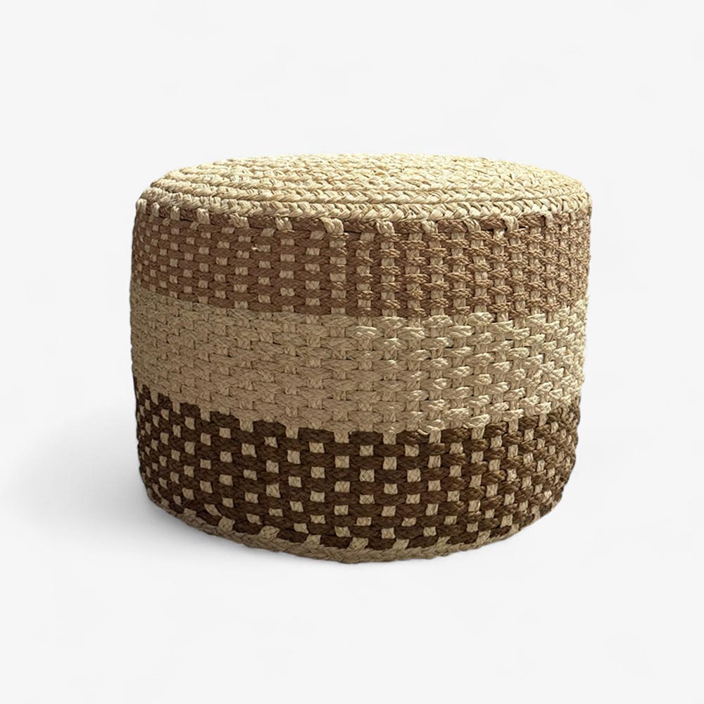 Grand Pouf en Raphia tressé bohème Tricolore