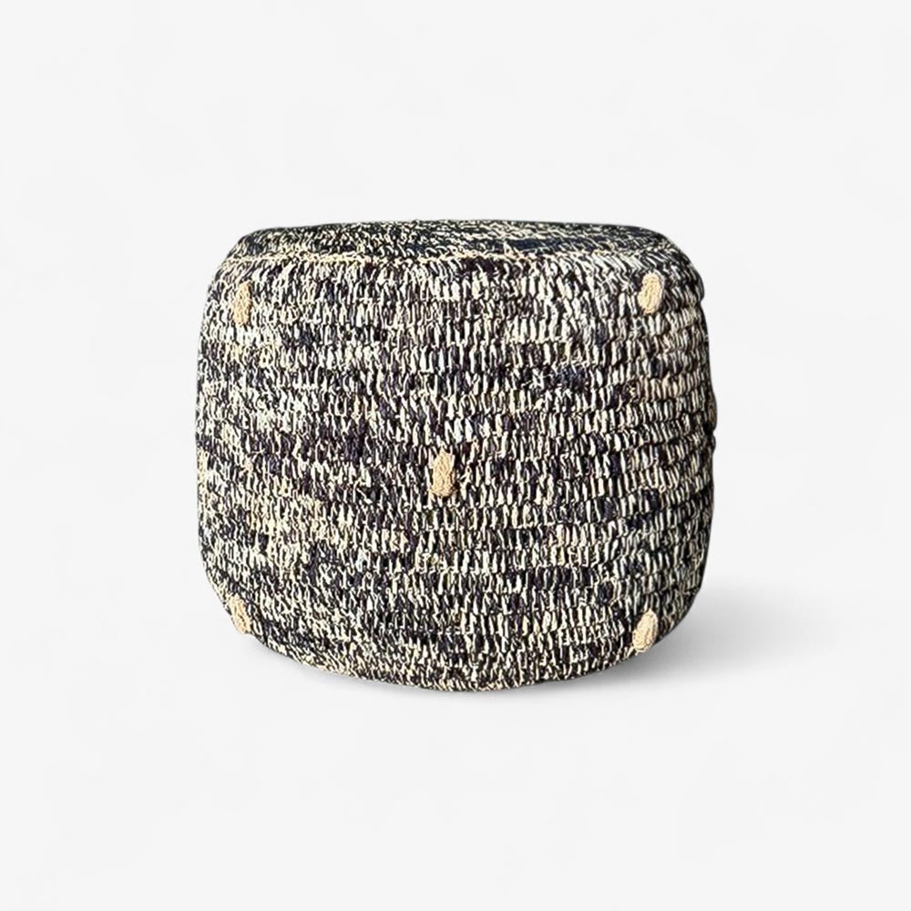 Pouf Moyen en Raphia tressé bohème Bicolore
