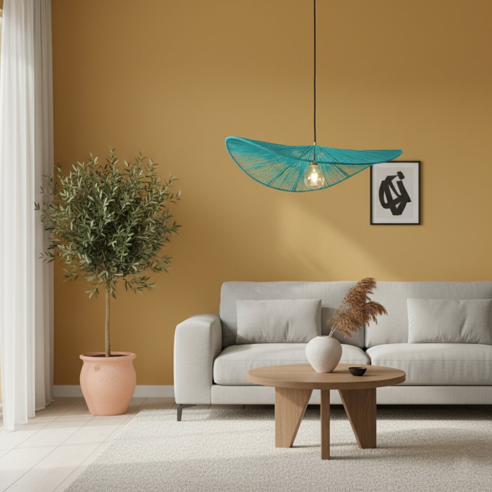 Suspension en corde naturelle bohème chic Turquoise | Collection MANAKARA
