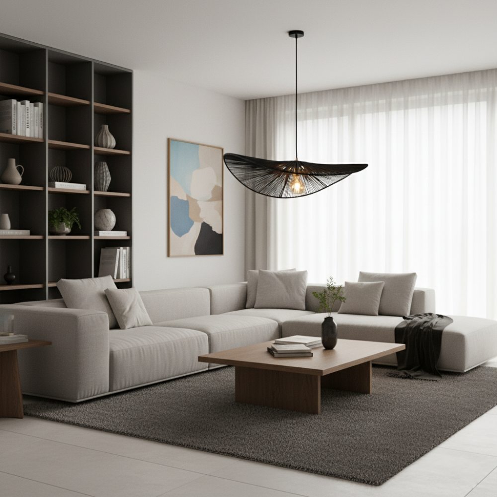 Suspension en corde naturelle bohème chic Noir | Collection MANAKARA