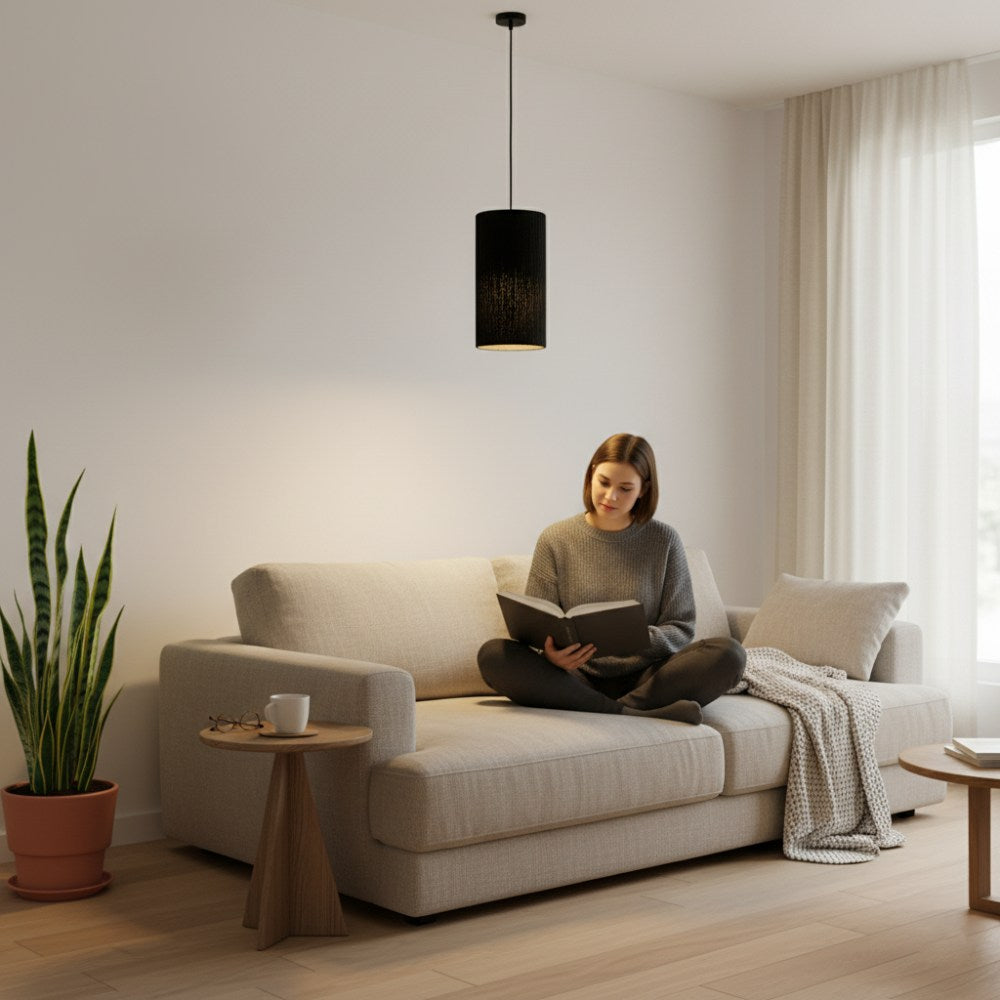 Plafonnier cylindrique bohème Noir | Collection ANTALAHA