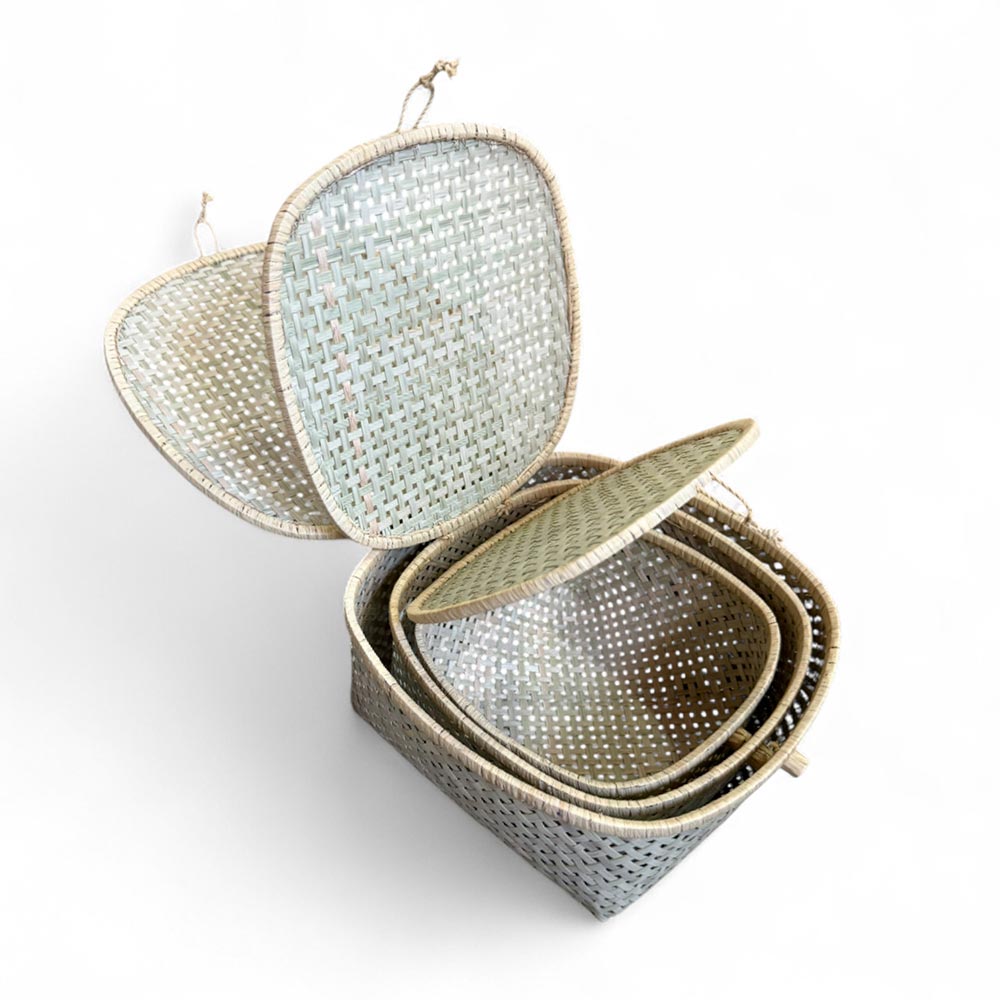 Kit de 3 paniers de rangement en raphia et fibre de palmier | Rectangle