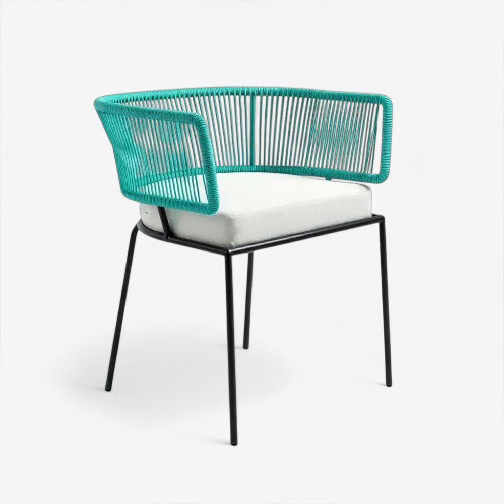 Chaise en corde tressée bohème intérieur-extérieur Turquoise | Collection ANAKAO