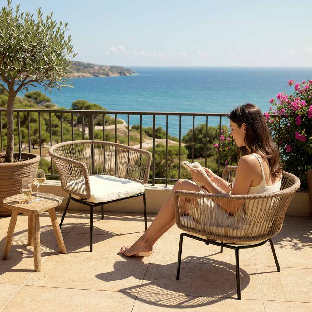 Chaise en corde tressée bohème intérieur-extérieur Orange | Collection ANAKAO