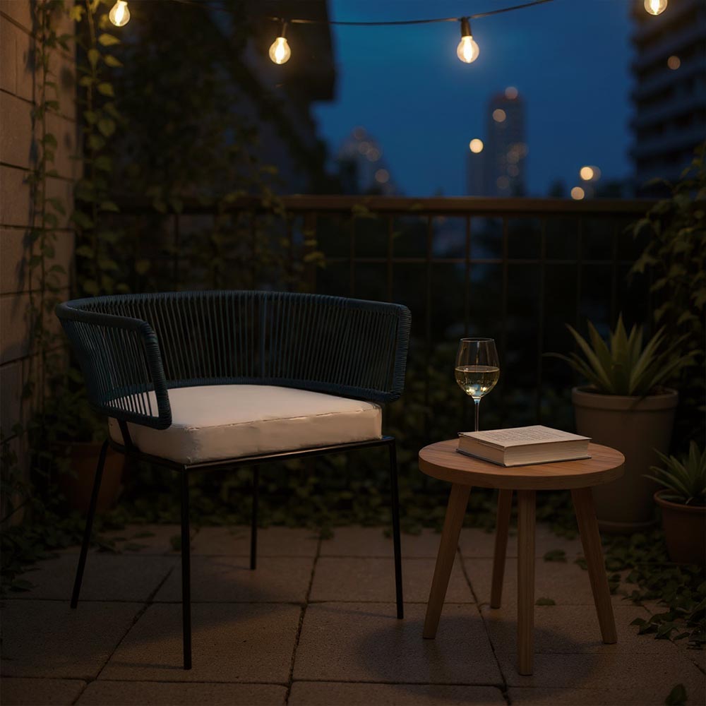 Chaise en corde tressée bohème intérieur-extérieur Bleu Lagon | Collection ANAKAO