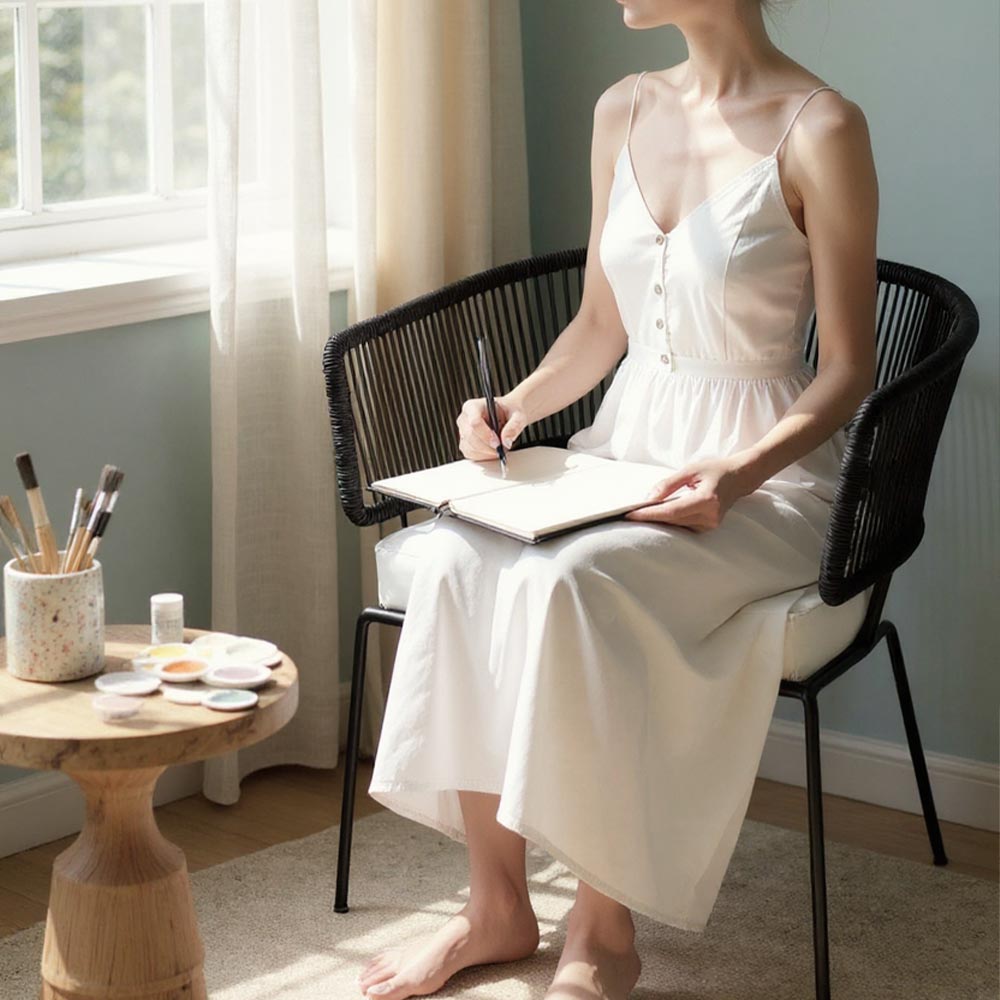 Chaise en corde tressée bohème intérieur-extérieur Noir | Collection ANAKAO