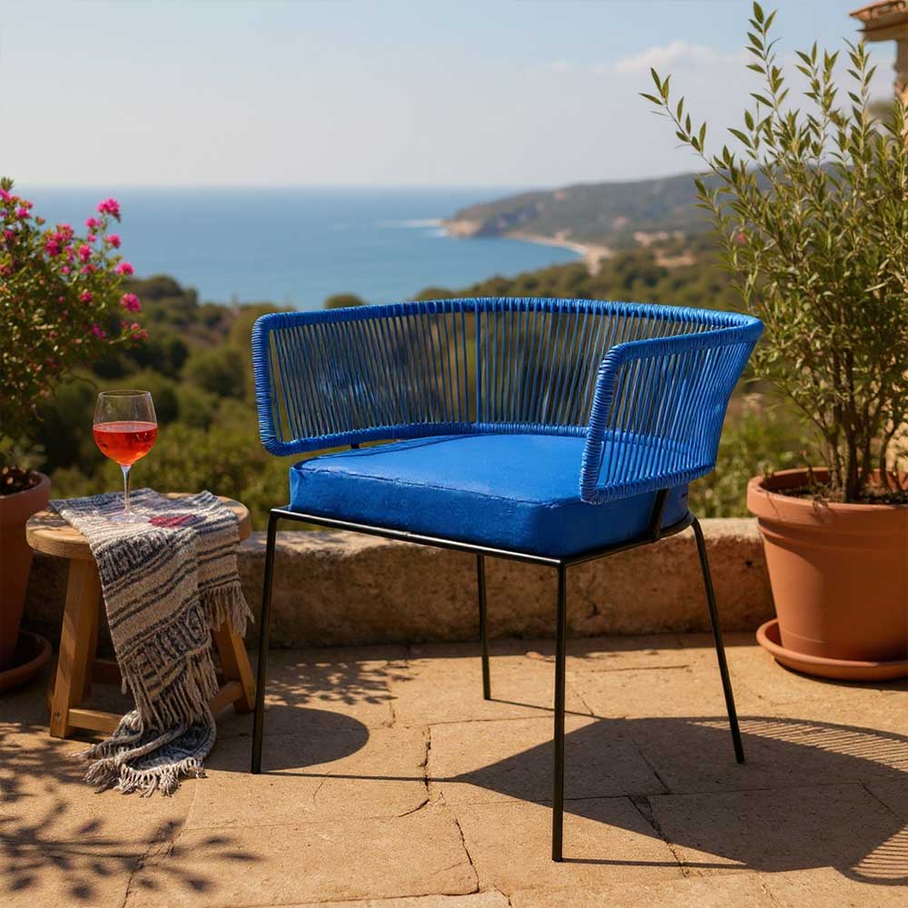 Chaise en corde tressée bohème intérieur-extérieur Bleu Roi | Collection ANAKAO
