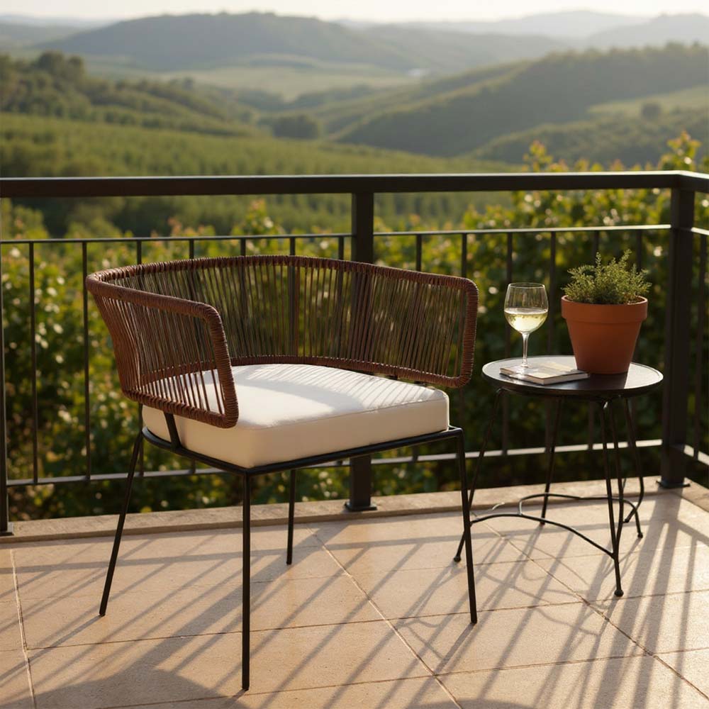 Chaise en corde tressée bohème intérieur-extérieur Chocolat | Collection ANAKAO