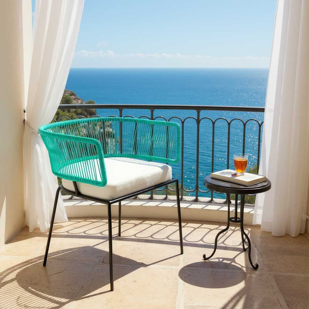 Chaise en corde tressée bohème intérieur-extérieur Turquoise | Collection ANAKAO