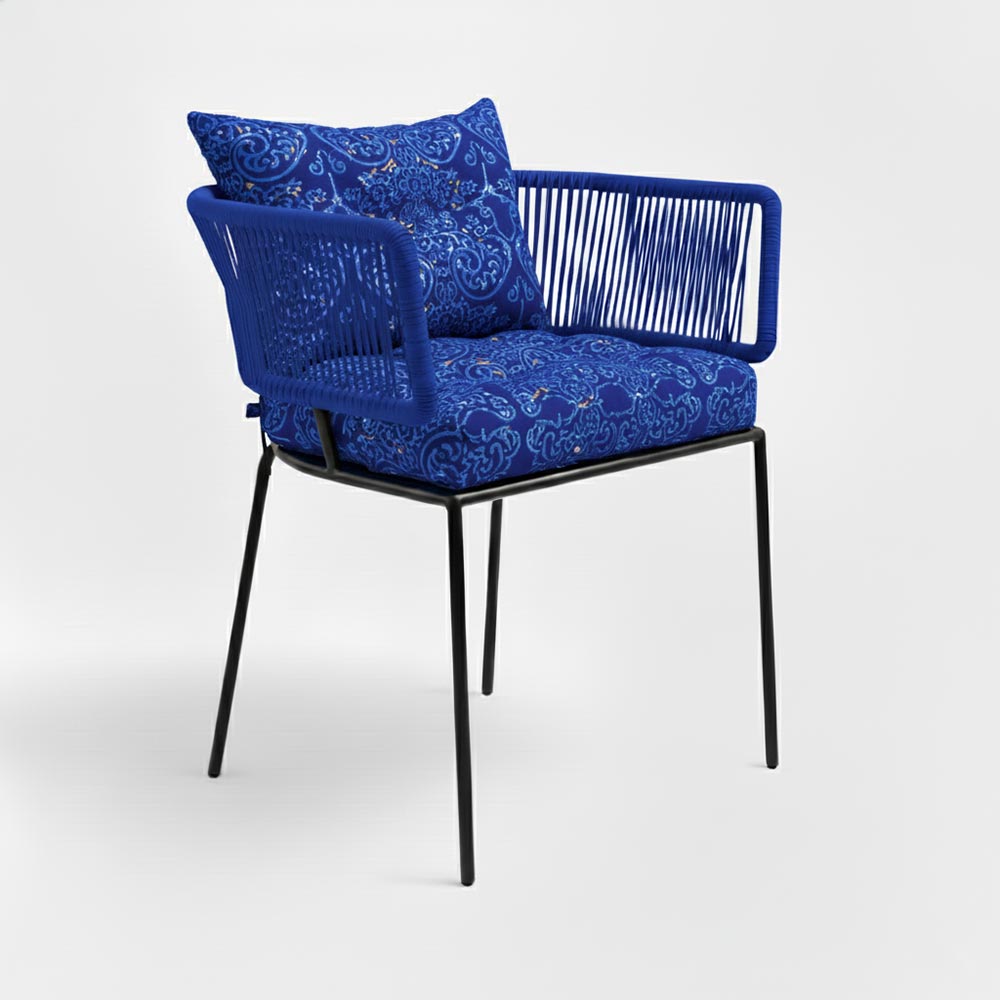 Chaise en corde tressée bohème intérieur-extérieur Bleu Roi | Collection ANAKAO