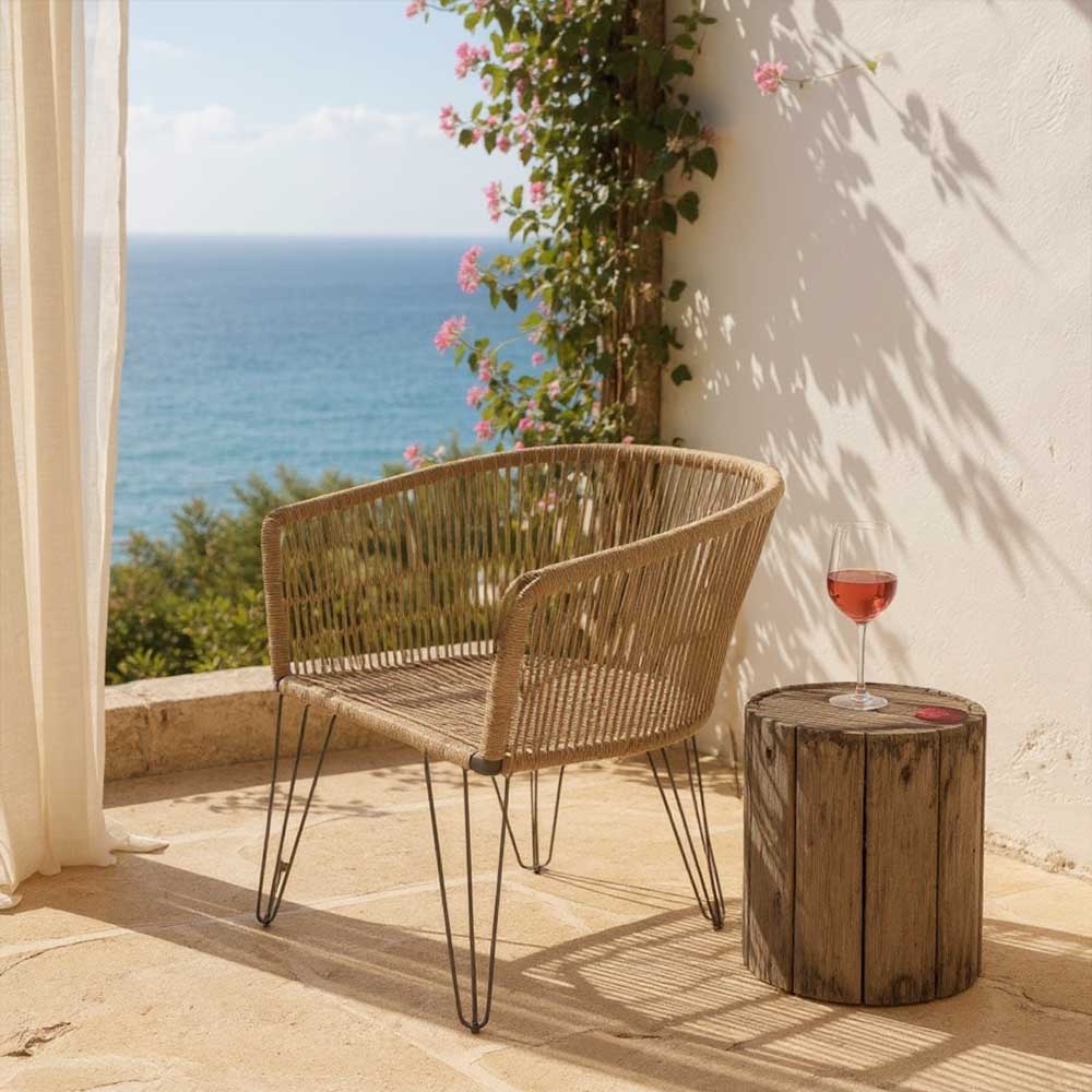 Chaise en corde tressée bohème Cannelle | Collection MAJUNGA