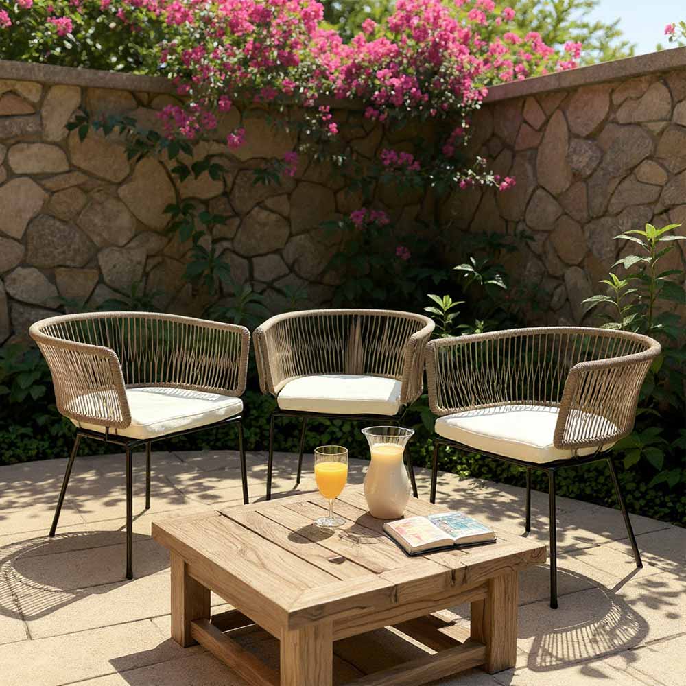 Chaise en corde tressée bohème intérieur-extérieur Orange | Collection ANAKAO