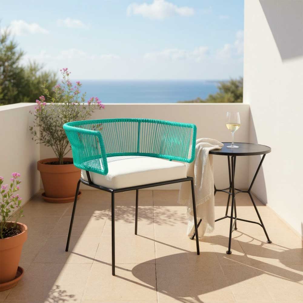 Chaise en corde tressée bohème intérieur-extérieur Turquoise | Collection ANAKAO