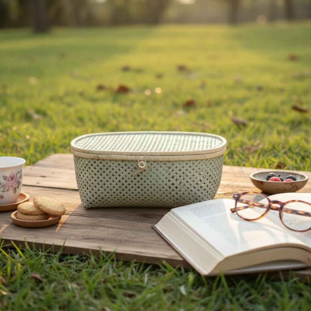 Kit de 3 paniers de rangement en raphia et fibre de palmier | Rectangle