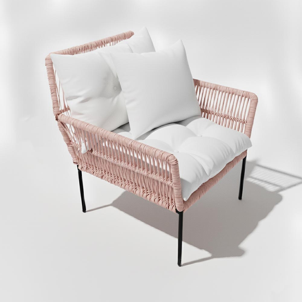 Fauteuil en corde tressée bohème Vieux Rose | Collection TANA