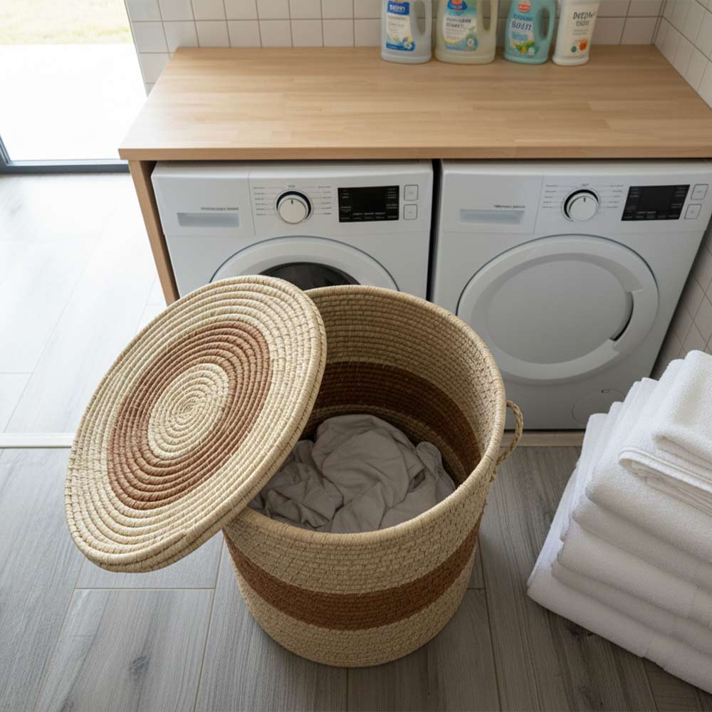 Panier moyen de rangement en raphia tressé bohème