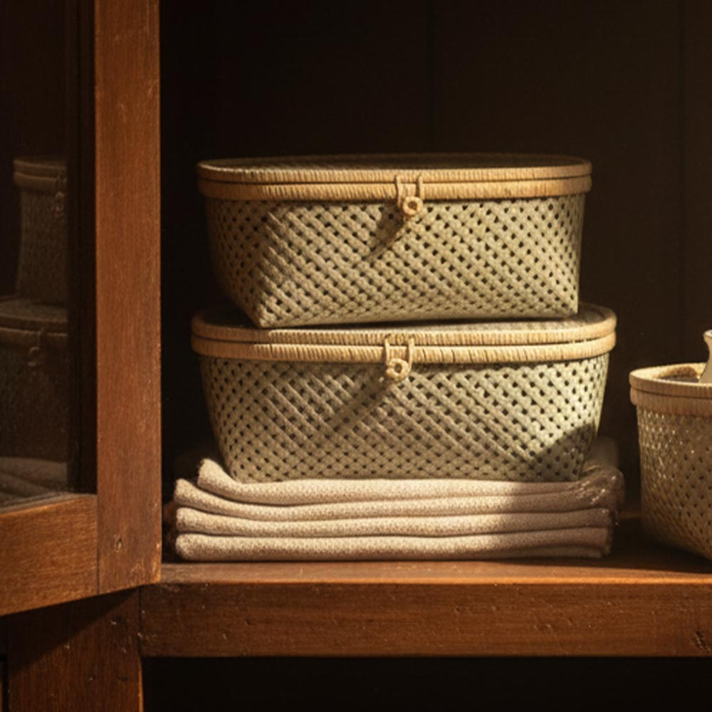 Kit de 3 paniers de rangement en raphia et fibre de palmier | Rectangle